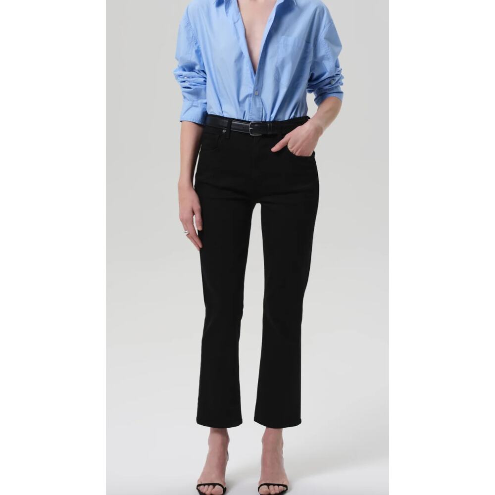 Citizens of Humanity Fray Hem Isola Cropped Mid-Rise Jeans Black Denim Size 26
